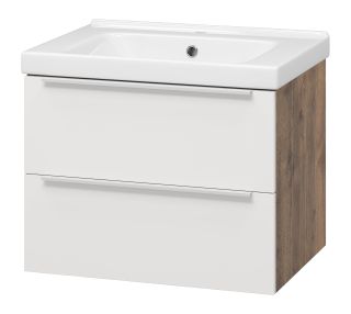 Подвесная тумба под раковину Misty Карат 65см белый/дуб Галифакс олово